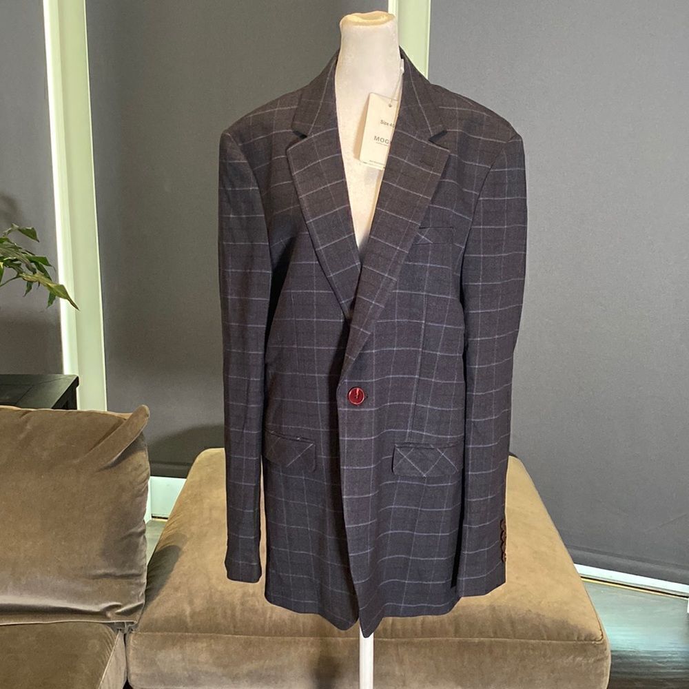 Men’s Plaid 2 Piece Suit Single Breasted One Button Size 40 Jacket 38 Pants NWT